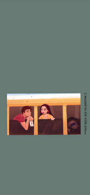 兩個動漫青少年從巴士車窗向外看，而另一個人在附近睡覺。 — iPhone 17 壁紙