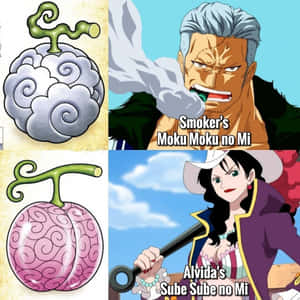 兩個動畫角色及其來自《One Piece》的惡魔果實。 — 水果 壁紙
