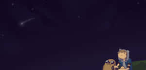 兩個卡通朋友在星空下觀看流星。 — 卡通狗 壁紙