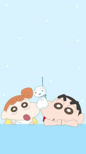 兩個卡通小孩在雪景中偷看一個幽靈。 — 東京喰種風格 壁紙