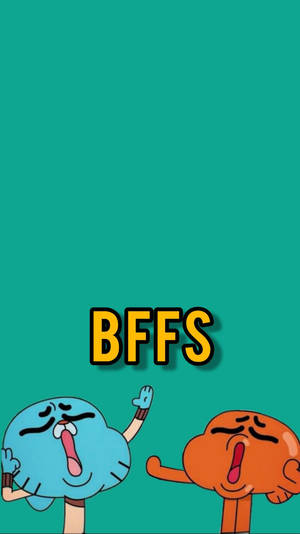 兩個卡通朋友在青色背景上帶著喜悅的表情大喊 BFFS。 — 簡約 壁紙
