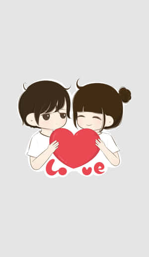 兩個微笑的卡通人物拿著一個紅色的心，下面有 love 字樣。 — 美學愛心 壁紙