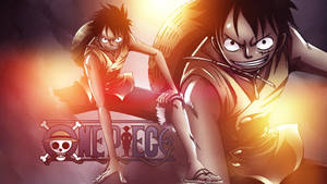 兩個動漫海盜以動態姿勢呈現，帶有發光的 One Piece 標誌。 — 可愛的動漫角色 壁紙