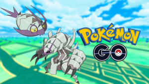 兩個寶可夢角色在背景中有 Pokémon GO 標誌的情況下飛行。 — 遊戲 壁紙