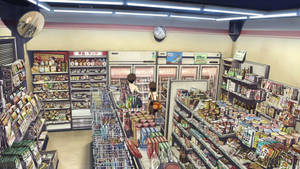 兩個小孩在日本便利商店走道購物。 — 日本動漫 壁紙