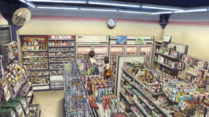 兩個小孩在日本便利商店的貨架通道購物。 — 雜貨店 壁紙