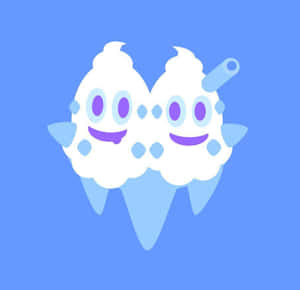 兩個歡快的卡通牙齒角色，帶有紫色眼睛和淺藍色細節。 — 電玩遊戲 GIF 壁紙