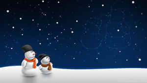 兩個戴著圍巾的雪人仰望星空中的雪人星座。 — 雪人 壁紙