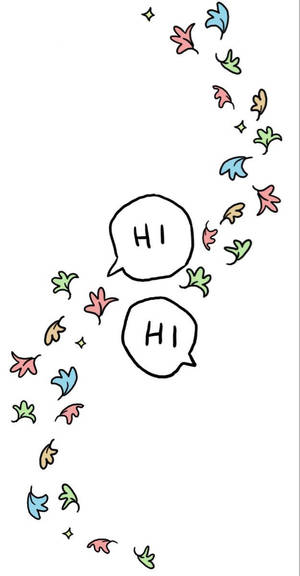 兩個「HI」對話框被飄落的粉彩秋葉環繞。 — 簡約 壁紙