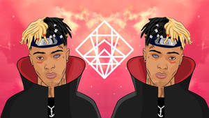 兩個動漫風格人物，黑色斗篷，金色辮子，背景為粉紅色宇宙。 — Xxxtentacion 卡通 壁紙