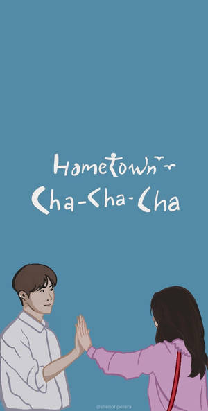 兩個青少年擊掌，上方有文字 Hometown Cha-Cha-Cha。 — 車銀優 GIF 壁紙