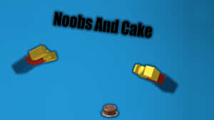 兩個卡通拳頭在藍色背景上的小蛋糕上方漂浮，有文字。 — 酷炫 Roblox 壁紙