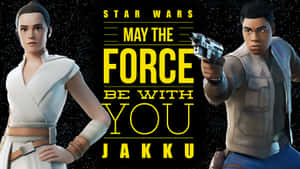 星戰角色在太空背景上帶有「May the Force Be With You JAKKU」文字。 — 沙漠太陽 壁紙