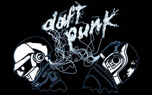 Daft Punk 頭盔以塗鴉線條連接在黑色背景上 — 達巴比 壁紙