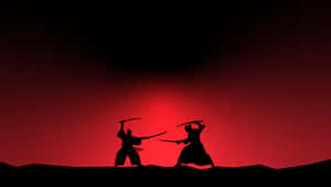 兩個武士戰士在發光的紅色背景下戰鬥。 — 日本武士 壁紙