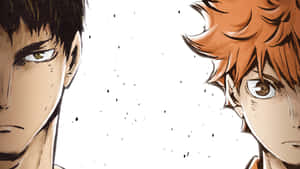 兩個表情激烈的動漫男孩互相凝視。 — 排球少年 壁紙