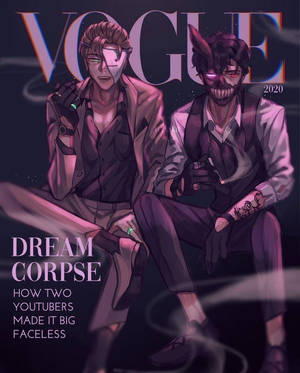 兩個無臉的動漫角色穿著西裝在Vogue封面，有發光的眼睛和紋身。 — 陰屍路 GIF 壁紙