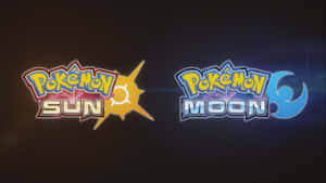 Pokémon 太陽和月亮遊戲標誌，帶有太陽和月亮符號，在深色背景上發光。 — 月亮與星星 壁紙