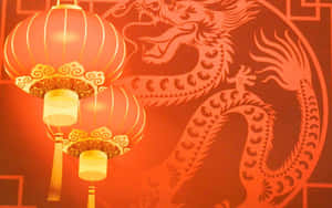紅色燈籠照亮龍壁畫以慶祝中國節日。 — 春節 壁紙