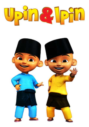 兩個穿著傳統服裝的動畫男孩面帶燦爛笑容揮手。 — Upin Ipin 壁紙