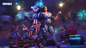Fortnite角色在夜晚用仙女棒和煙火慶祝。 — 酷炫的《要塞英雄》 壁紙