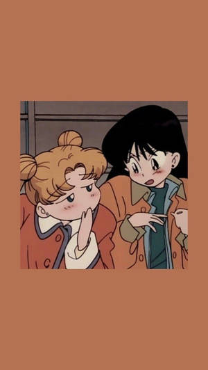 兩個穿著棕色外套的動漫女孩，手指放在嘴唇上低聲說著秘密。 — 可愛動漫女孩 壁紙