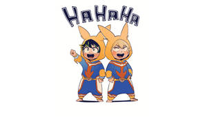 兩個穿著狐狸服裝的動漫角色在他們上方有「HAHAHA」文字，大笑。 — 卡通頻道角色 壁紙