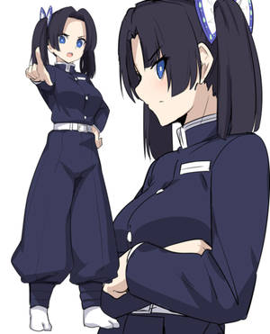 兩個穿著深藍色制服、戴著貓耳的動漫女孩，帶著自信的表情擺姿勢。 — Galaxy Z Fold 5 壁紙