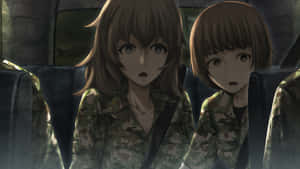 兩個穿著軍服的動漫女孩在車內看起來很震驚。 — 日本動漫 壁紙