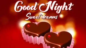 兩個粉紅色杯子中的心形巧克力，紅色背景上帶有「Good Night Sweet dreams」文字。 — 甜點 壁紙