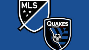 MLS 和聖荷西地震足球隊標誌在藍色背景上 — 運動 壁紙