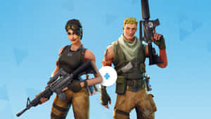 兩個身穿戰鬥裝備的Fortnite士兵持步槍。 — 4K 遊戲 壁紙