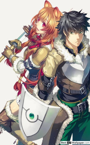 兩個身穿盔甲的動漫戰士背對背站立，手持劍和盾牌。 — 惡魔男孩 動漫 壁紙