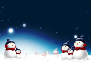 冬夜雪人家庭，星星和雪 — 雪人 壁紙