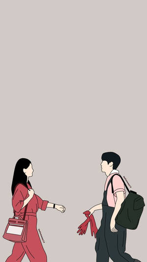 兩個人以極簡插畫風格互相走向對方 — 吉茵珂絲 奧術 GIF 壁紙