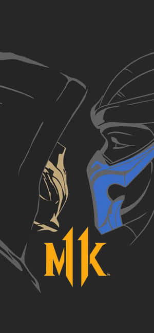 兩個Mortal Kombat戰士以輪廓對峙，帶有藍色和金色點綴。 — iPhone 17 壁紙