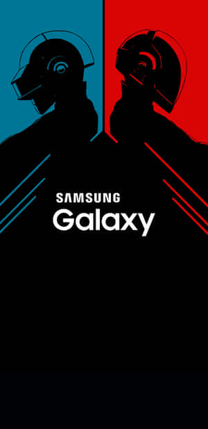 兩個頭盔人物，分別為藍色和紅色的一半，帶有Samsung Galaxy文字。 — Pixel 4 壁紙
