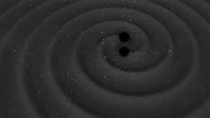 兩個黑洞在充滿恆星的旋轉宇宙漩渦中運行。 — 低對比 壁紙