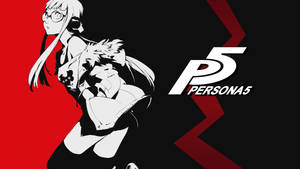 來自 Persona 5 的兩個黑白動漫角色在紅黑背景前。 — 庫洛魔法使 壁紙