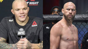 兩名男性UFC拳手，一名在訪問中，另一名在八角籠中 — 酷 壁紙
