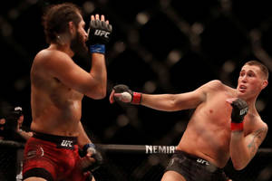 兩名男性MMA拳手在UFC八角籠內擊掌。 — 終極格鬥冠軍賽 壁紙