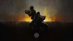 兩名身穿戰鬥裝備的士兵在夜間穿過熾熱的戰場前進。 — 電玩遊戲 GIF 壁紙