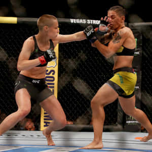 兩名女拳手在UFC籠中比賽時互相出拳。 — 終極格鬥冠軍賽 壁紙