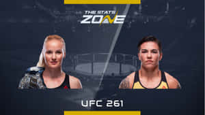 兩名女性MMA拳手在UFC 261宣傳圖像中，帶有冠軍腰帶和八角籠。 — 終極格鬥冠軍賽 壁紙