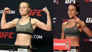 兩名女性UFC拳手在稱重活動中擺姿勢。 — 拼貼 壁紙