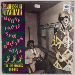 復古專輯封面， featuring Professor Longhair 和一位朋友戴著太陽眼鏡，帶有粗體文字和綠色鱷魚圖案。 — 專輯封面 壁紙