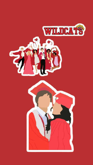 兩名畢業生接吻，上方有 Wildcats 隊伍的慶祝活動。 — 美學音樂 壁紙