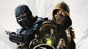 Mortal Kombat 角色身穿戰鬥裝備，帶有發光能量。 — Studio Display 壁紙
