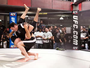 兩名MMA拳手在UFC八角籠內進行摔跤比賽。 — 運動 壁紙