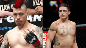 兩名有刺青的男性MMA拳手在八角籠中進行比賽。 — 運動 壁紙